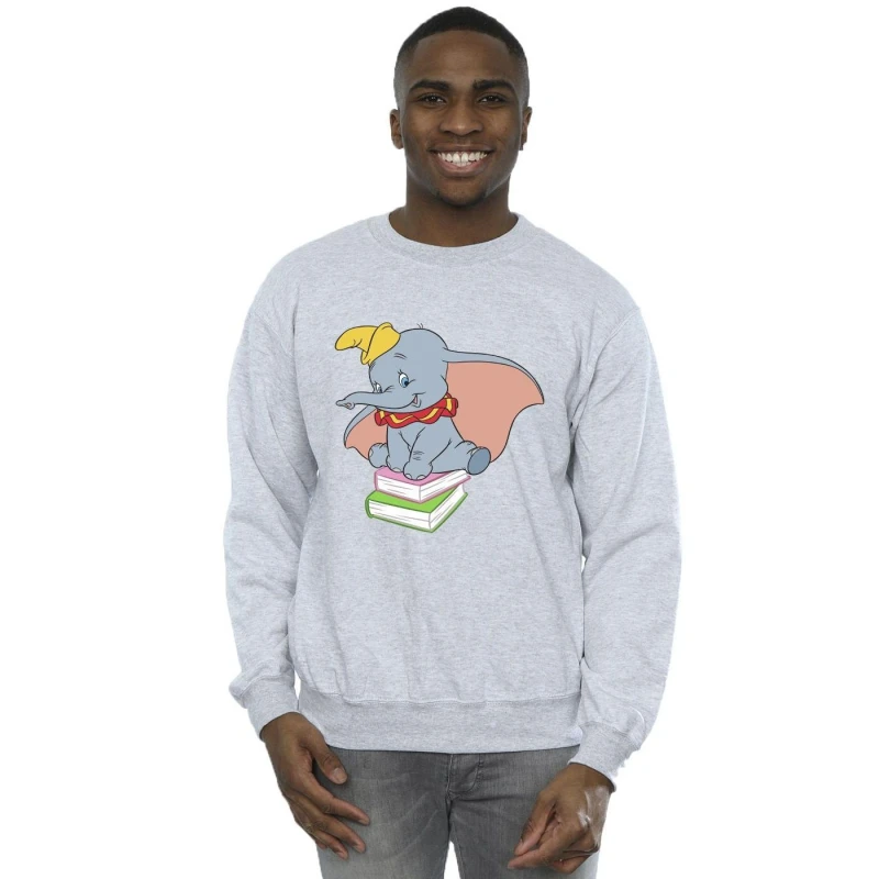 Image of Disney Men Dumbo Sitting On Books Sweatshirt in Grey Size: Small Grey S Male 5063153512924