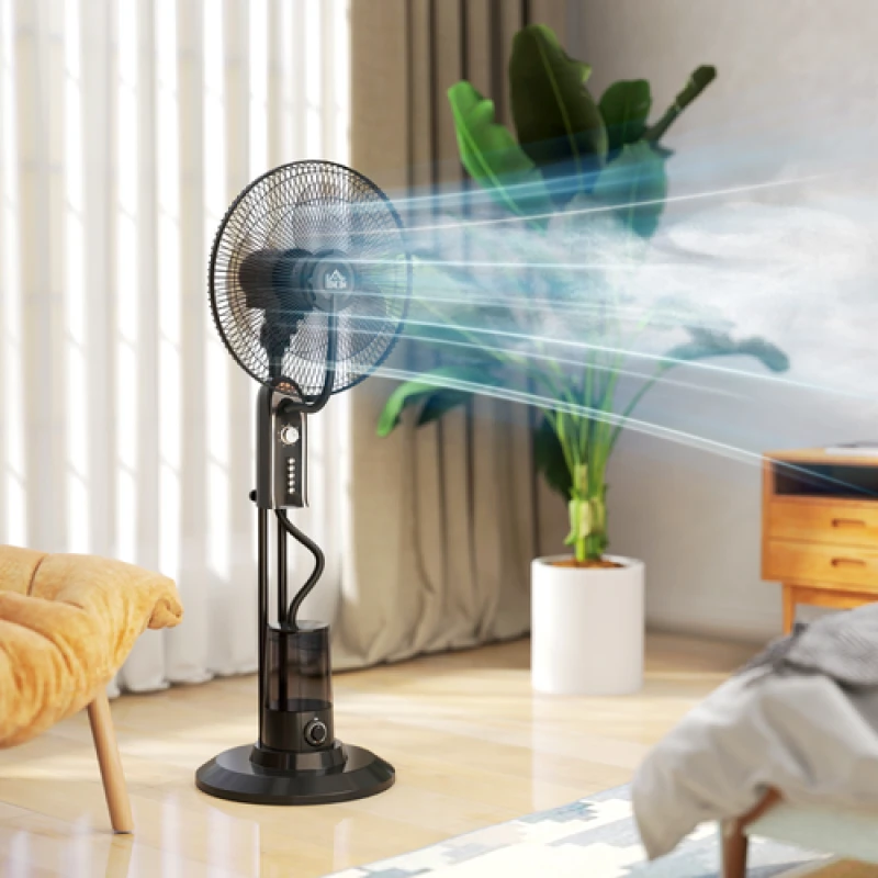 Image of HOMCOM HOMCOM Spray Misting Fan, Pedestal Fan w/ Oscillation, Tilt, 4 Speeds