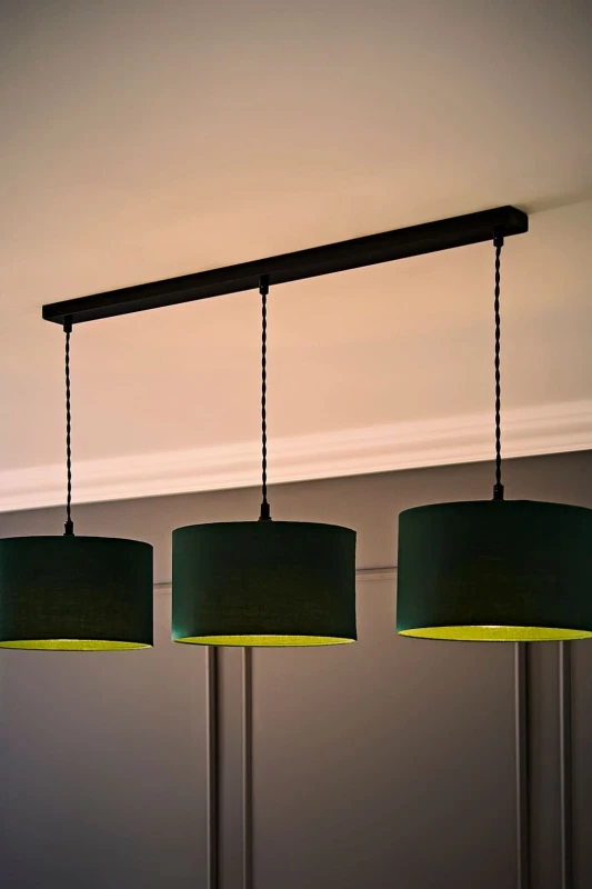 Image of ValueLights ValueLights Reni Drum Shade 3 Drop Bar Matte Black Diner Ceiling Pendant Light and LED Bulbs in Bottle Green Bottle Green One Size Unisex