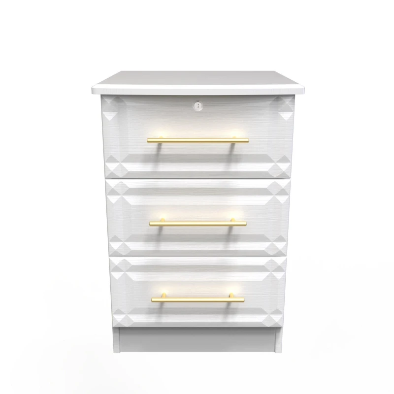 Image of Norfolk 3 Drawer Bedside Cabinet - Lockable In White Ash (Ready Assembled)