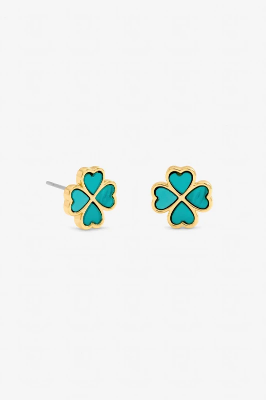 Image of Jon Richard Womens Gold Plated & Turquoise Clover Earrings Gold Female One Size