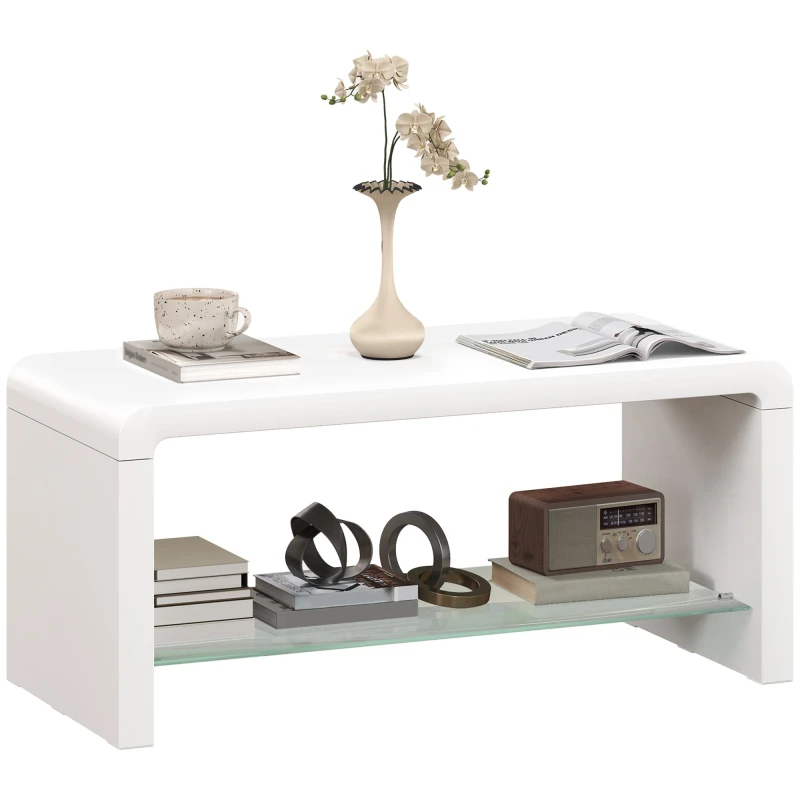 Image of HOMCOM High Gloss Storage Coffee Table - Centre Table for Living Room - White TJ Hughes 5063603338111
