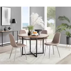 Image of Furniture Box Adley Brown Wood Storage Dining Table and 4 Cappuccino Corona Silver Chairs