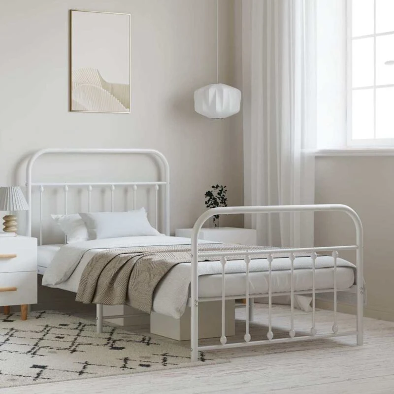 Image of VIDAXL Metal Bed Frame without Mattress with Footboard White 100x200cm Vidaxl 8720845881832