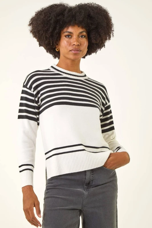 Image of Roman Womens Soft Stripe Knit Jumper in Ivory Size: 18 Ivory Female 18