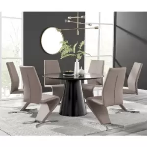 Image of Furniturebox Palma Black Semi Gloss 120cm Round Minimalist Dining Table & 6 Cappuccino Willow Chairs