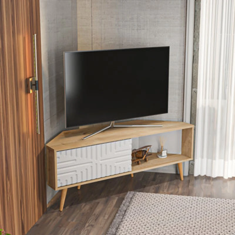 Image of Decorotika Modern Mora Corner TV Unit Sapphire Oak And White