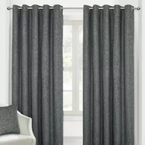Image of Homescapes - homecapes Dark Grey Heavy Boucle Textured Blackout Lined Eyelet Curtain Pair, 46 x 72'