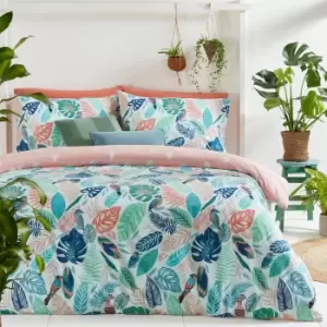 Image of Furn. Guava Floral Reversible Duvet Cover and Pillowcase Set Blue/Green/White