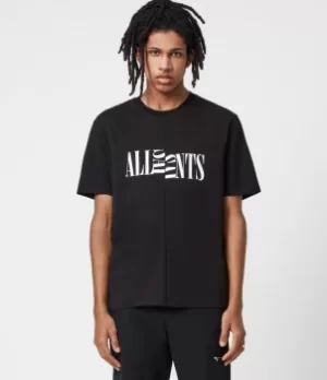 Image of AllSaints Mens Nico Crew T-Shirt, Jet Black, Size: L