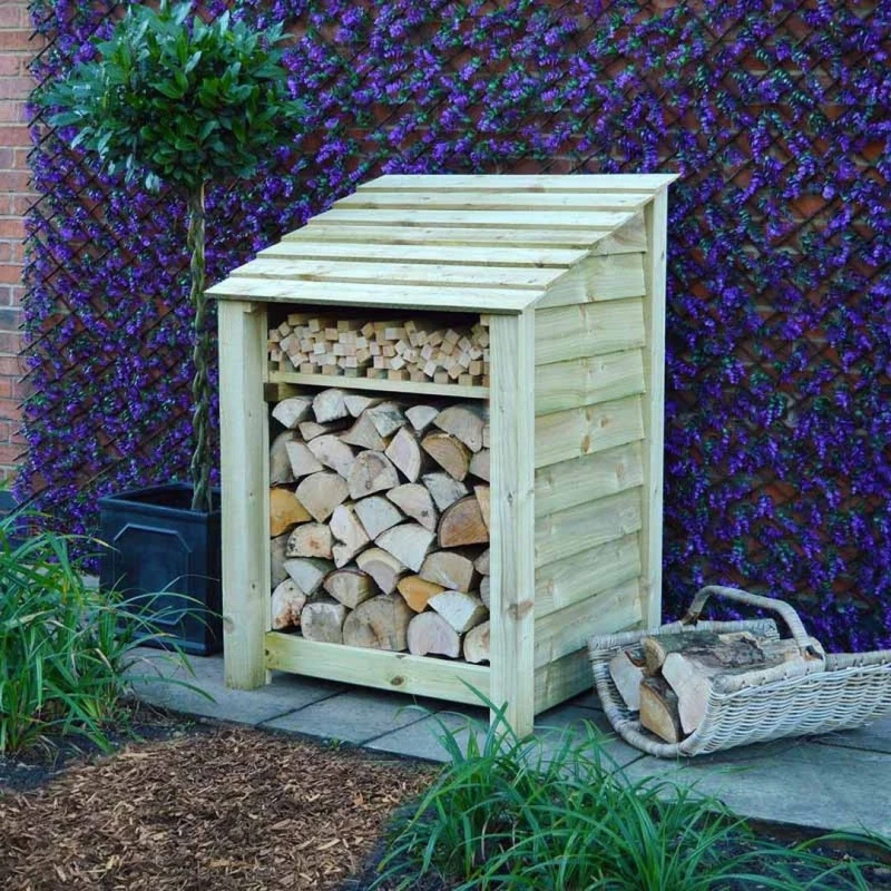Image of Rutland County Garden Furniture Ltd Burley 4ft Log Store with Kindling Shelf, L80 x W89.5 x H128cm, Green Green Unisex