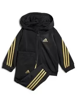 Image of adidas Favourites Toddler Unisex 3 Stripe Zip Through Hoodie & Jogger Set - Black, Size 9-12 Months, Women