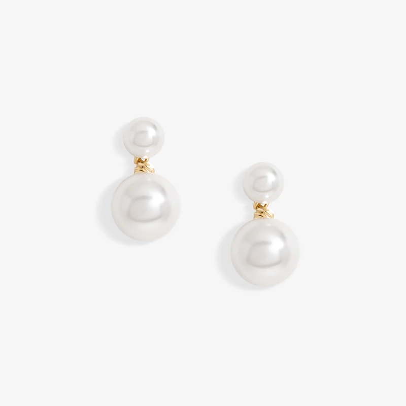 Image of Jon Richard Gold Plated Double Pearl Drop Earrings Gold