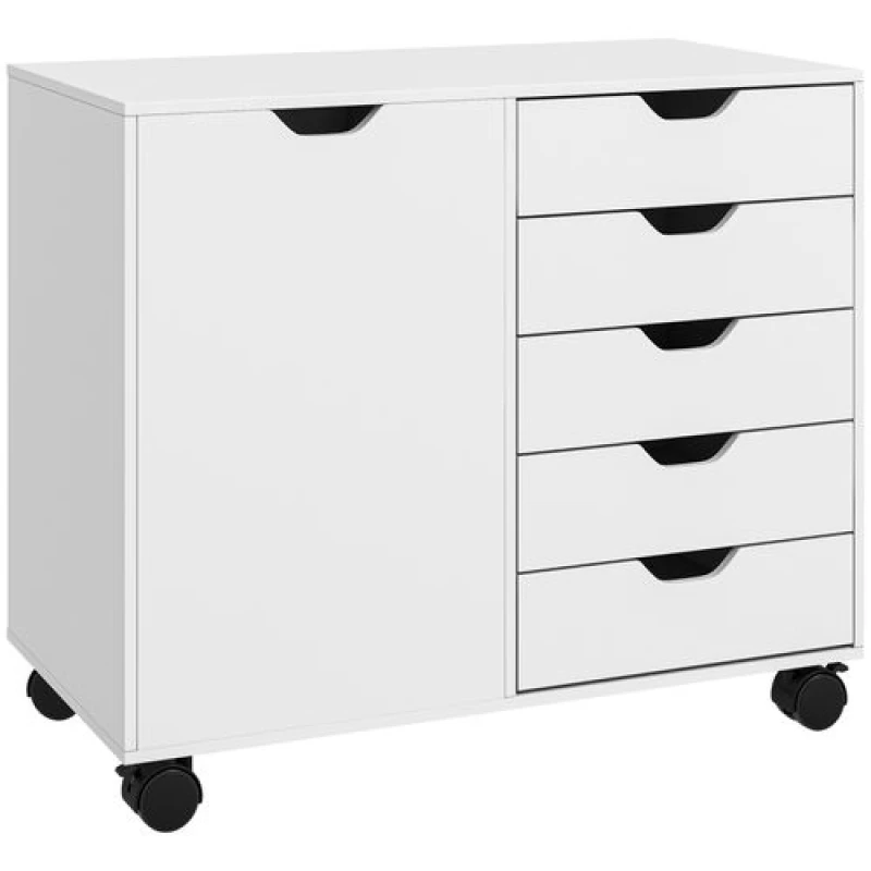 Image of Homcom Modern Mobile 5-drawer Cabinet W/ Door - White 838-281V80WT