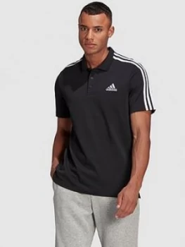 Image of adidas 3-Stripe Pique Polo Shirt - Black/White, Size L, Men