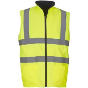 Image of Yoko Mens Workwear Hi-Vis Reversible Fleece Vest / Jacket (Pack of 2) (3XL) (Hi-Vis Yellow) - Hi-Vis Yellow