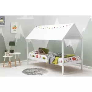 Image of Robin Kids White Wooden Canopy House Bed with Roof Single 3ft - White
