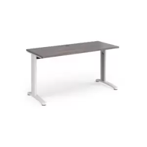 Image of TR10 straight desk 1400mm x 600mm - white frame and grey oak top