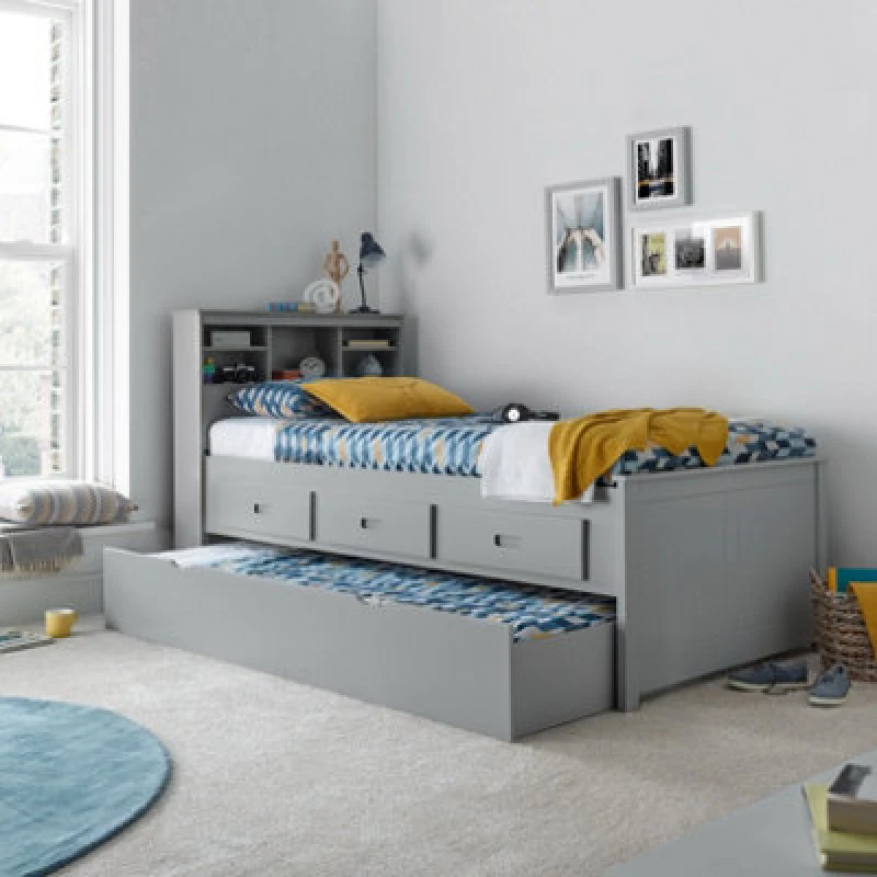 Image of Bedmaster Venus Grey Guest Bed With Drawers And Trundle With Spring Mattresses
