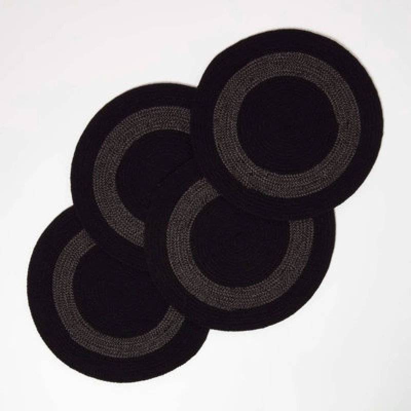Image of Homescapes Braided 100% Cotton Round Placemats Set of 4 Black