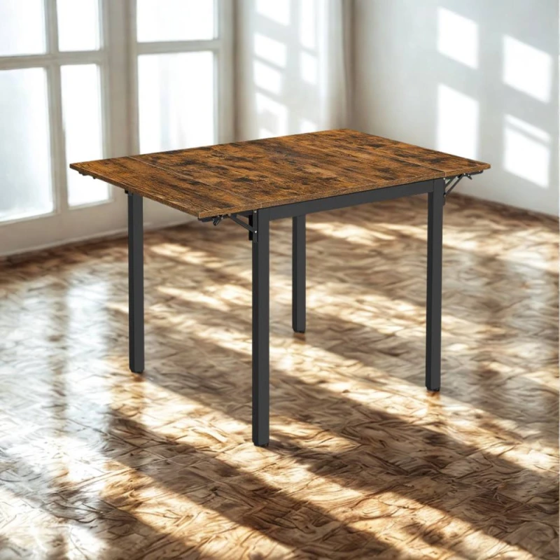 Image of Pirlo Plush Industrial 4 Seater Drop Leaf Dining Table Rustic Brown Brown Unisex