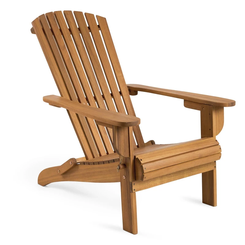 Image of VonHaus Acacia Hardwood Folding Adirondack Garden Chair in Natural Natural Unisex