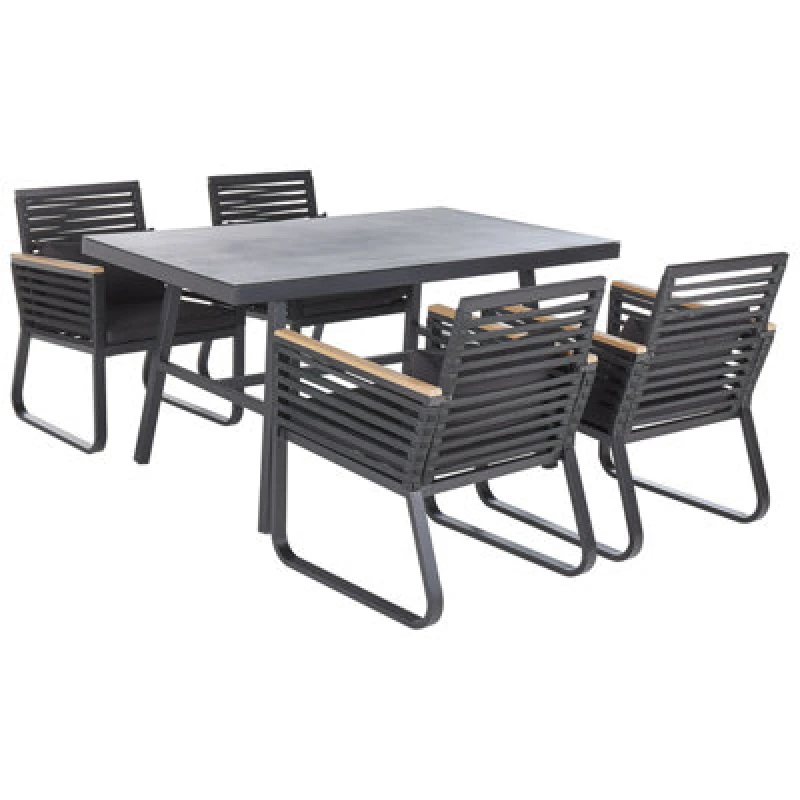 Image of Beliani Garden Dining Set 4 Seater Canetto With Cushions Metal Black