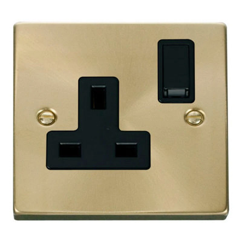 Image of SE Home Satin / Brushed Brass 1 Gang 13A DP Switched Plug Socket Gold