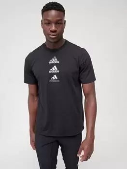 Image of adidas Train D2M Stacked Logo T-Shirt - Black, Size L, Men