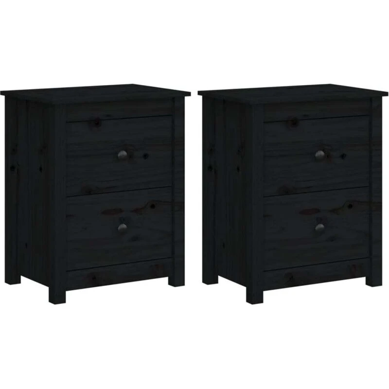 Image of Vidaxl Bedside Cabinets 2 Pcs Black 50X35X61.5cm Solid Wood Pine, Black 813688