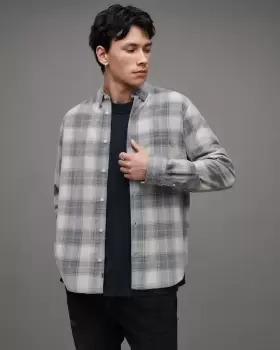 Image of AllSaints Galdana Checked Ramskull Shirt