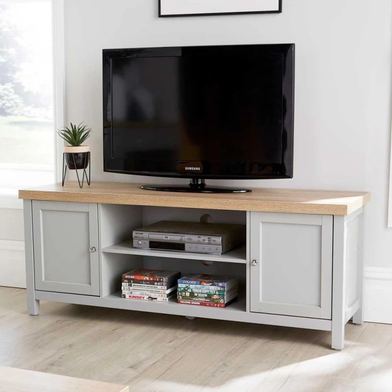 Image of Home Source Avon 2 Door Large TV Stand Unit Grey