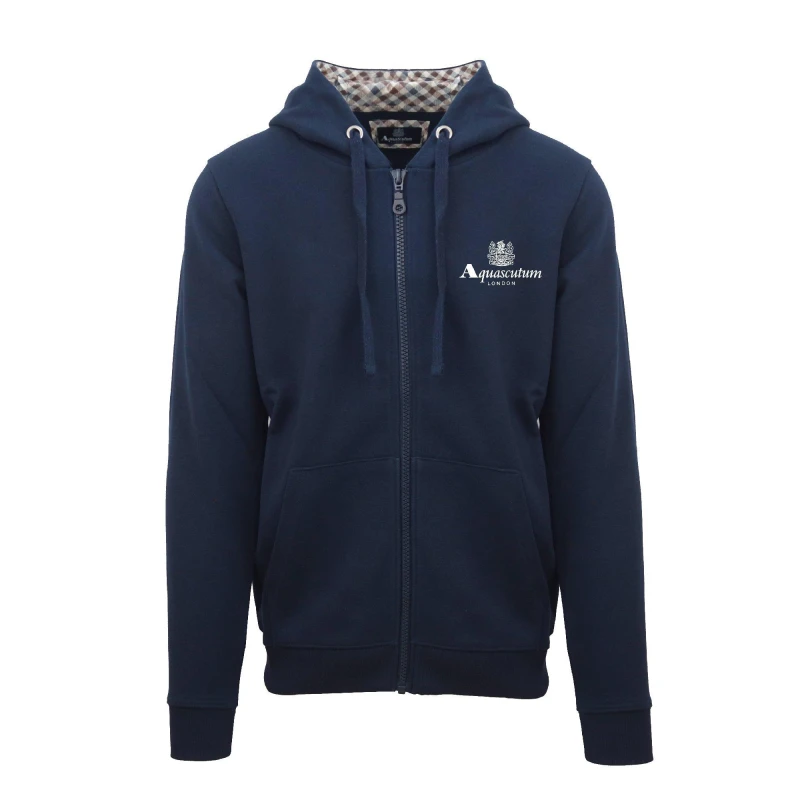 Image of Aquascutum Mens Zip Hooded Sweatshirt Navy male Small