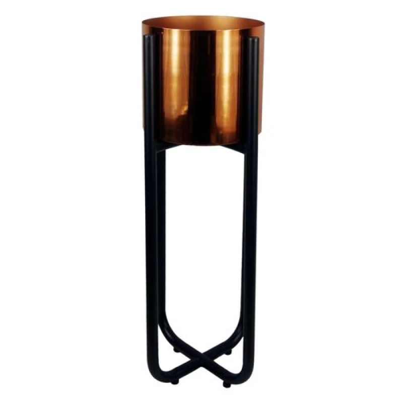 Image of N/A Tall Black Stand with Copper Metal Planter 62cm x 18cm