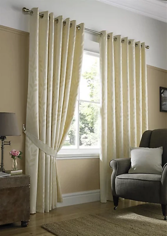 Image of Alan Symonds Tivoli Lined Ring Top Curtains - Pair Eyelet Curtains 117x137cm Cream 70625969001