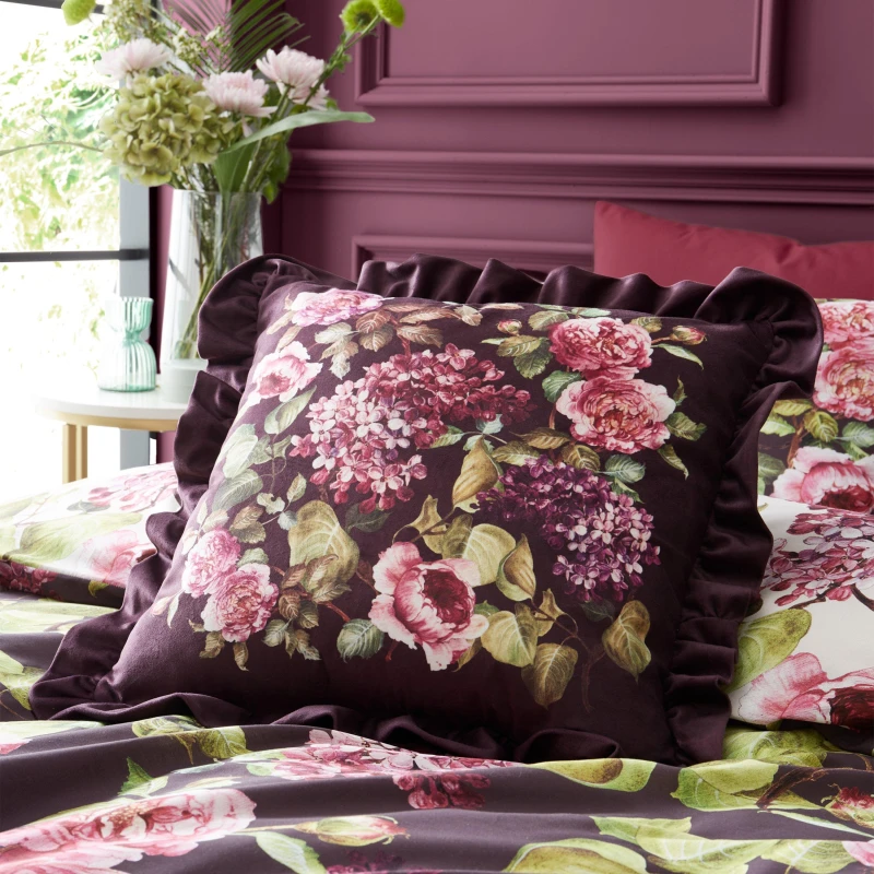 Image of RHS Pia Floral Frill Velour Square Cushion