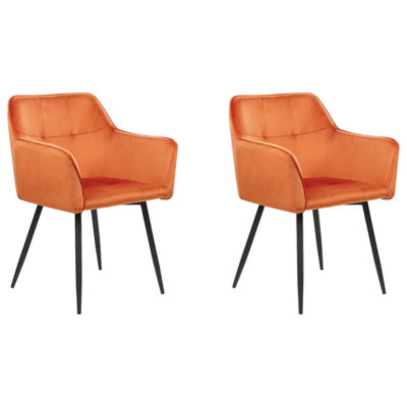 Image of Beliani Set Of 2 Dining Chairs Jasmin Velvet Orange