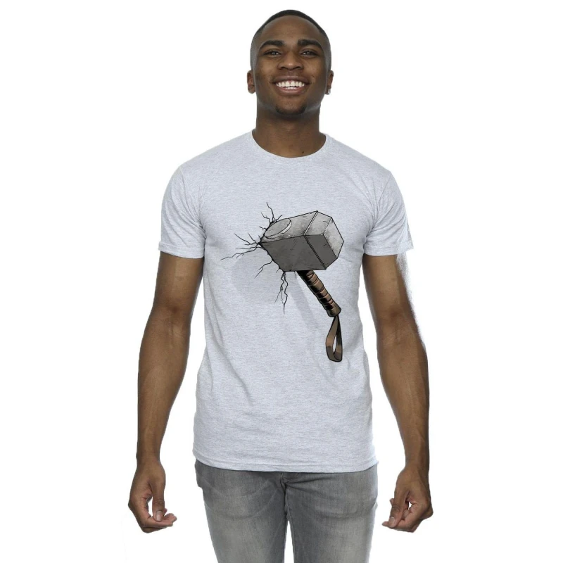 Image of Marvel Marvel Men Thor Hammer Crack T-Shirt in Grey Size: Small Grey S Male 5059934400528