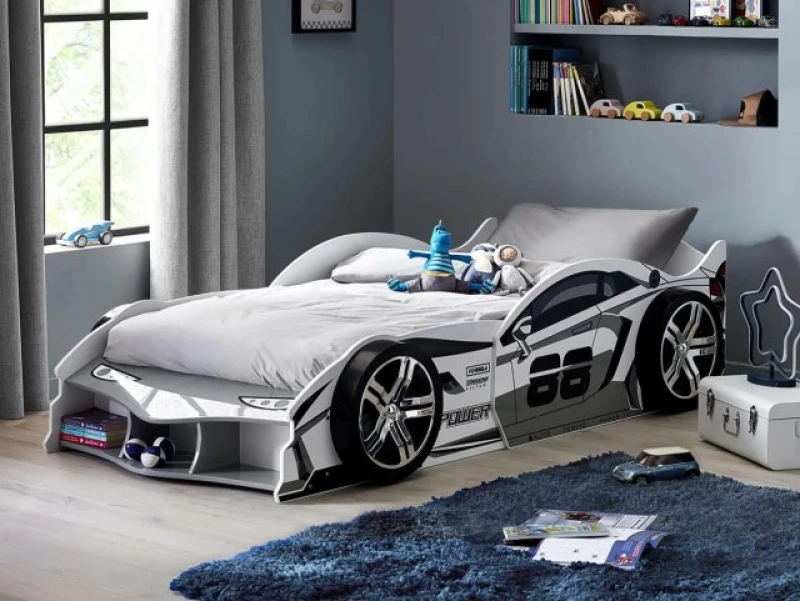 Image of Julian Bowen Storm White Racer Car Bed Frame - 3ft Single