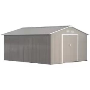 Image of Outsunny 13 x 11ft Garden Metal Storage Shed Outdoor Storage Shed with Foundation Ventilation & Doors, Light Grey