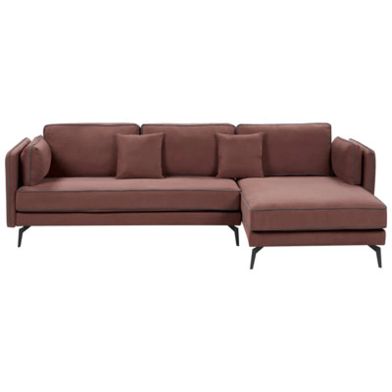 Image of Beliani Corner Sofa 3 Seater Altan Fabric Burgundy Left Hand