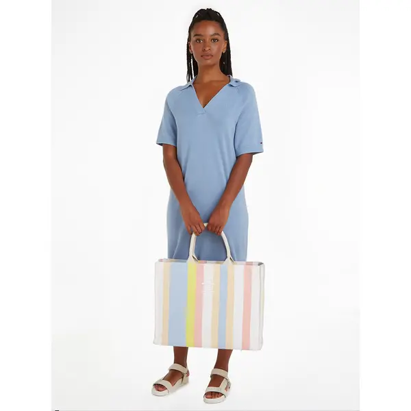 Image of Striped Tote Bag in Cotton/Jute