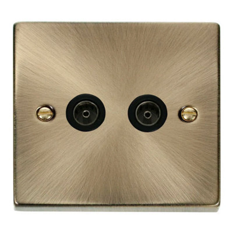 Image of SE Home Antique Brass 2 Gang Twin Coaxial TV Socket Gold unisex