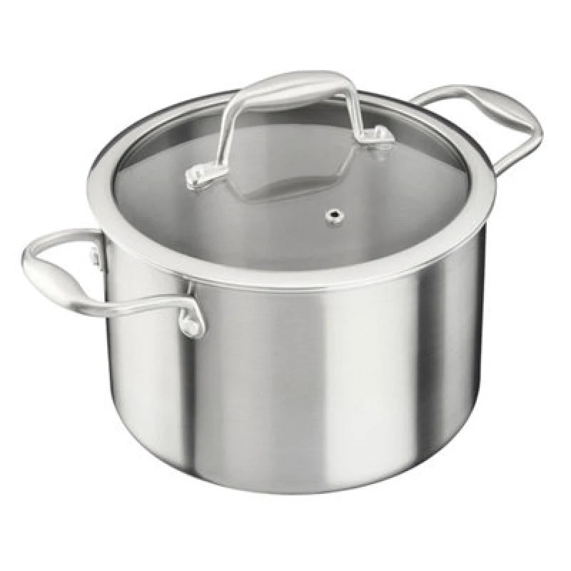 Image of Cooks Professional Tri-Ply Stockpot Pan With Lid & Side Handles - Compatible With All Hobs & Oven Safe - 20Cm