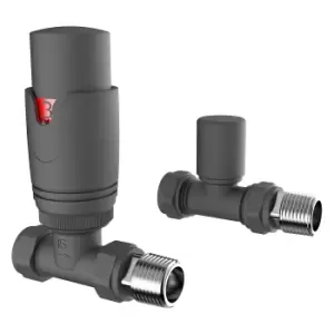 Image of VURTU13 Straight Thermostatic Radiator Valve & Lockshield in Anthracite - Pair