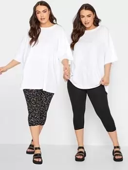 Image of Yours Printed 2pk Crop Leggings Multi Ditsy, Black, Size 18, Women