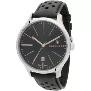 Image of Gents Maserati Attrazione 43mm 3H Black Dial Black Str Watch