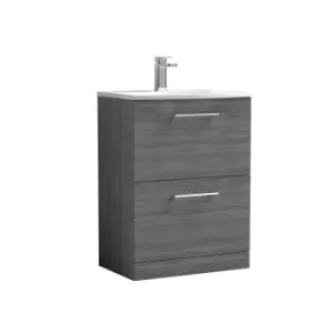Image of Nuie Arno 600mm Floor Standing 2 Drawer Vanity & Basin 4 Anthracite
