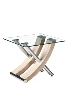 Image of Nuovo Side End Table, Tempered Clear Glass Top With Cross Leg