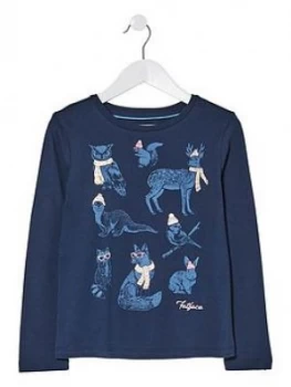 Image of FatFace Girls Long Sleeve Woodland Animals T-Shirt - Navy, Size Age: 12-13 Years, Women